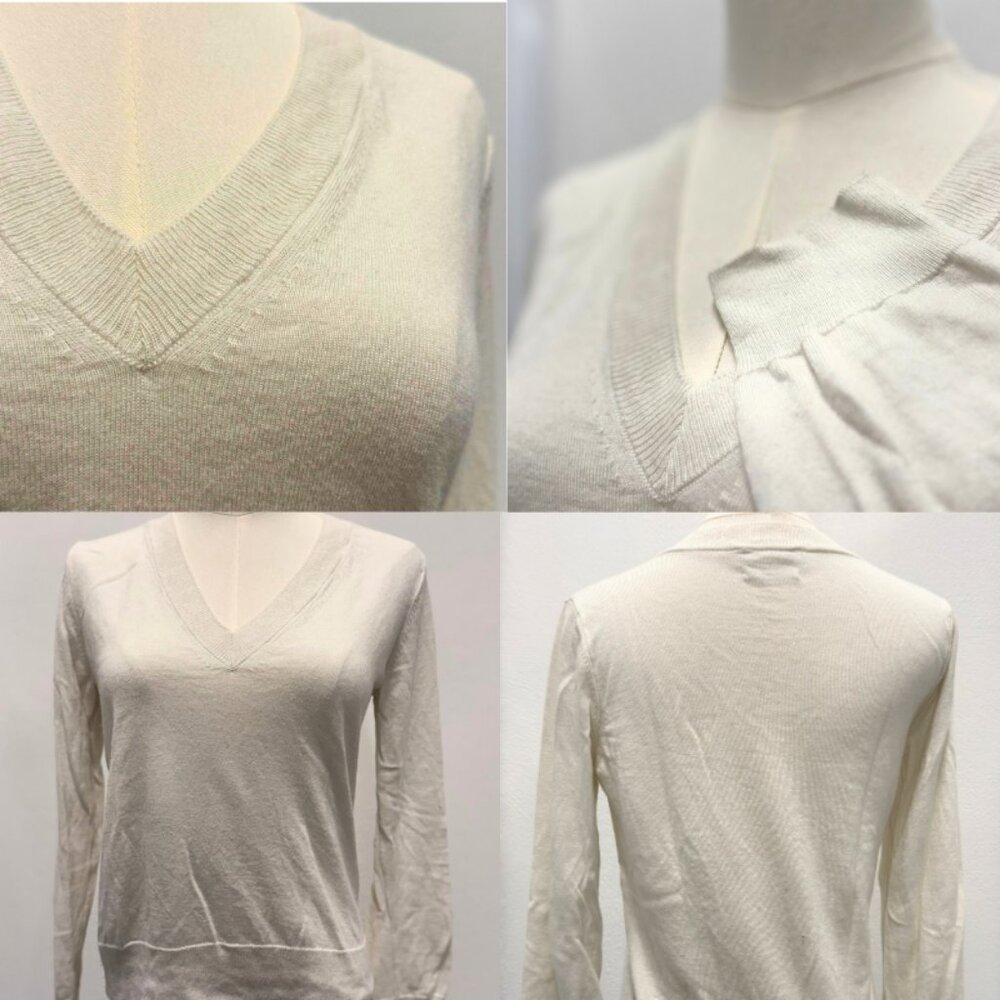 Mango Wool Light Sweater Long Sleeve  V-neck Cream Size XS
